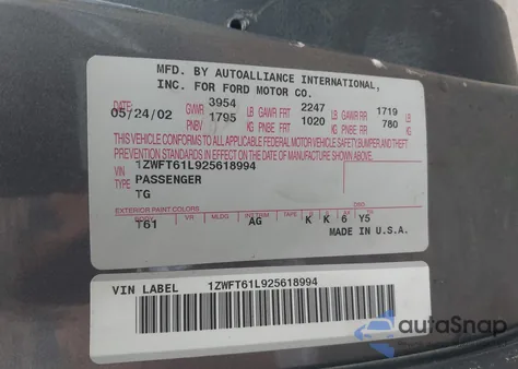 2002 Mercury Cougar V6 from USA, damaged, VIN 1ZWFT61L925618994